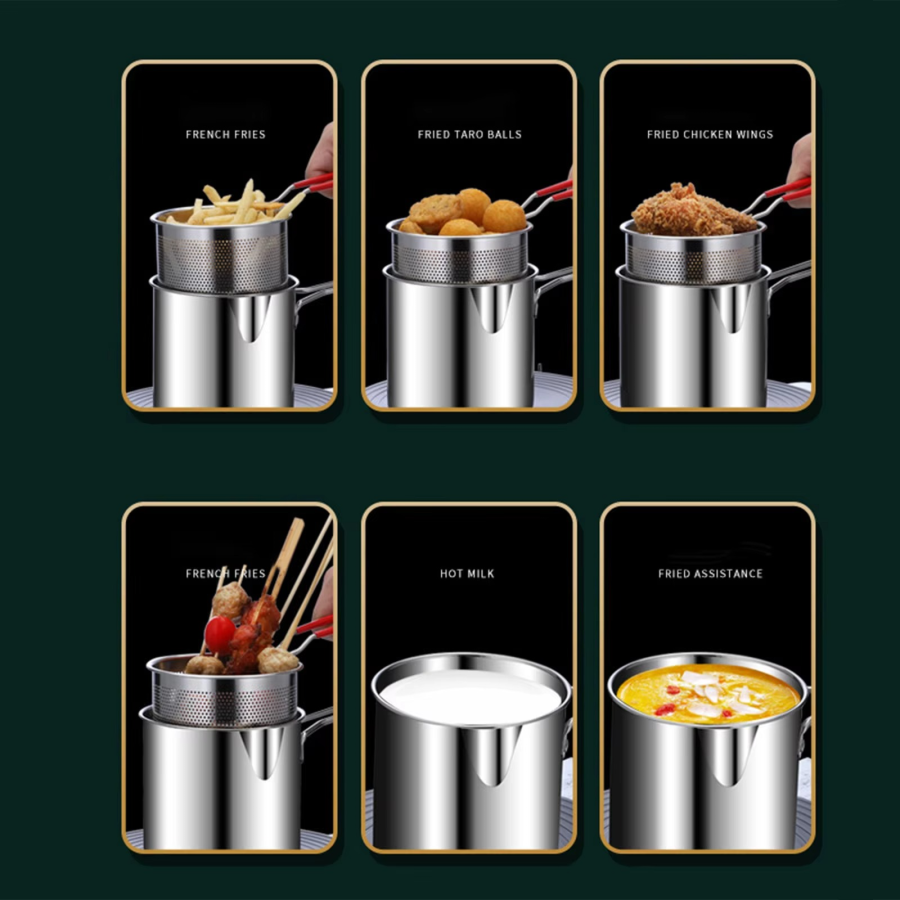 Stainless Steel Deep Fryer Pot With Strainer